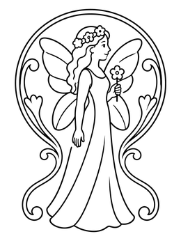 Free printable Art Nouveau Fairy With Flower coloring page