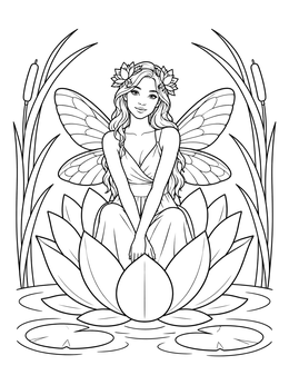 Free printable Fairy Resting Inside A Lotus Bloom coloring page