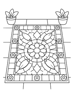 Free printable Floral Mosaic Tile Floor Design coloring page