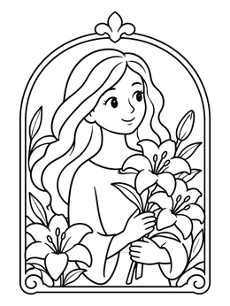Free printable Art Nouveau Girl With Lilies coloring page