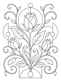 Elegant blooming rosebuds and botanical tendrils decorate this swirl coloring page.