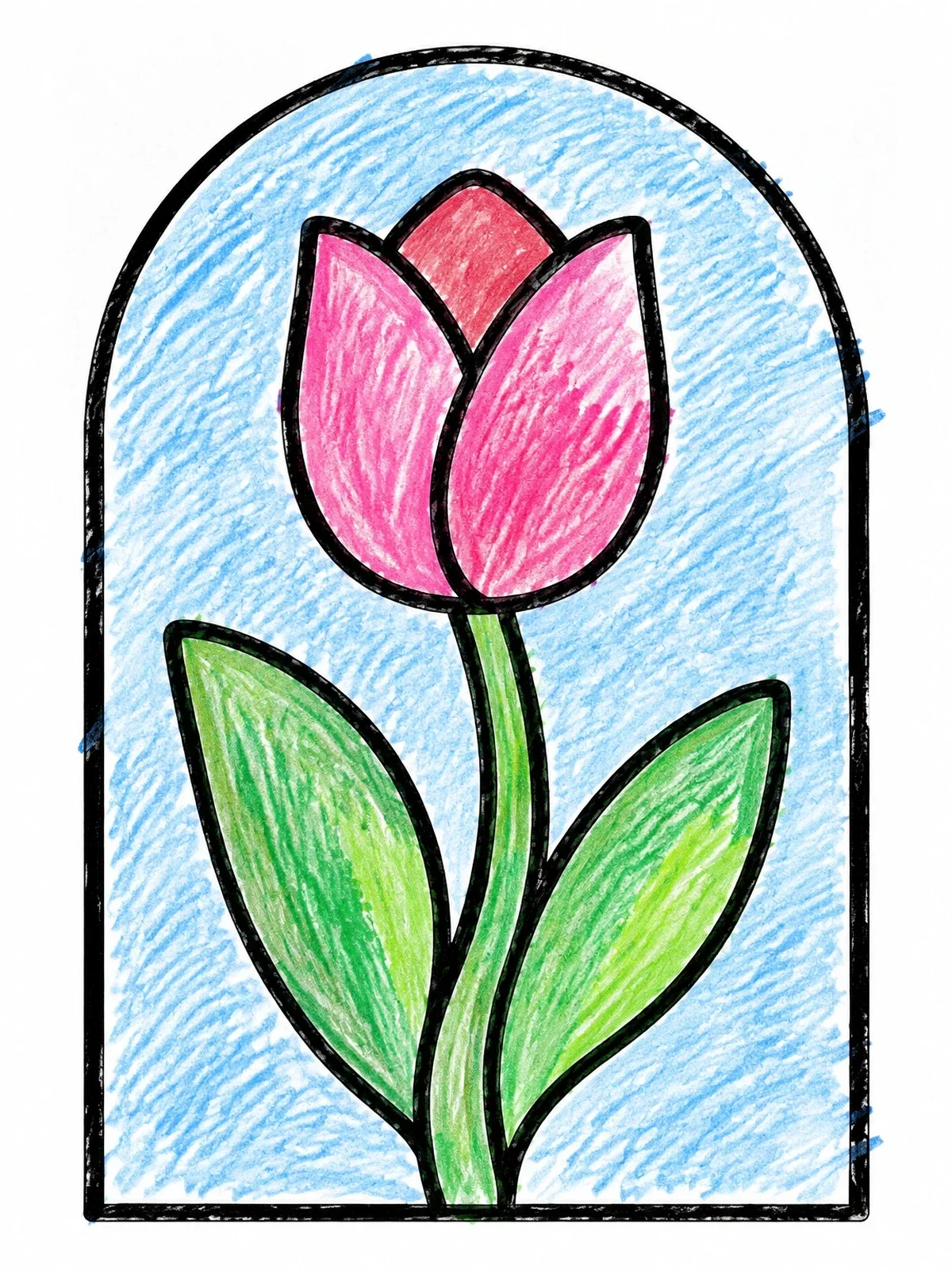 Colored example of the Art Nouveau Tulip In Arch coloring page