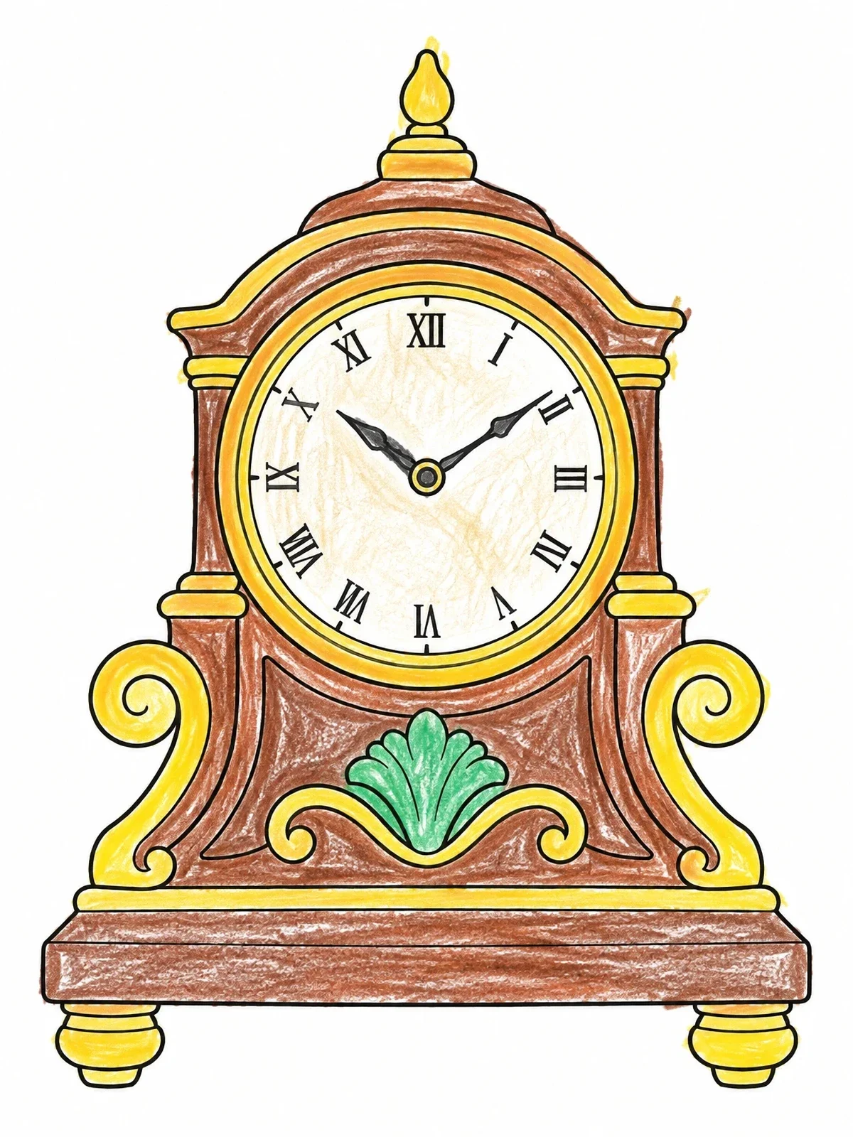 Colored example of the Vintage Ornate Mantel Clock coloring page