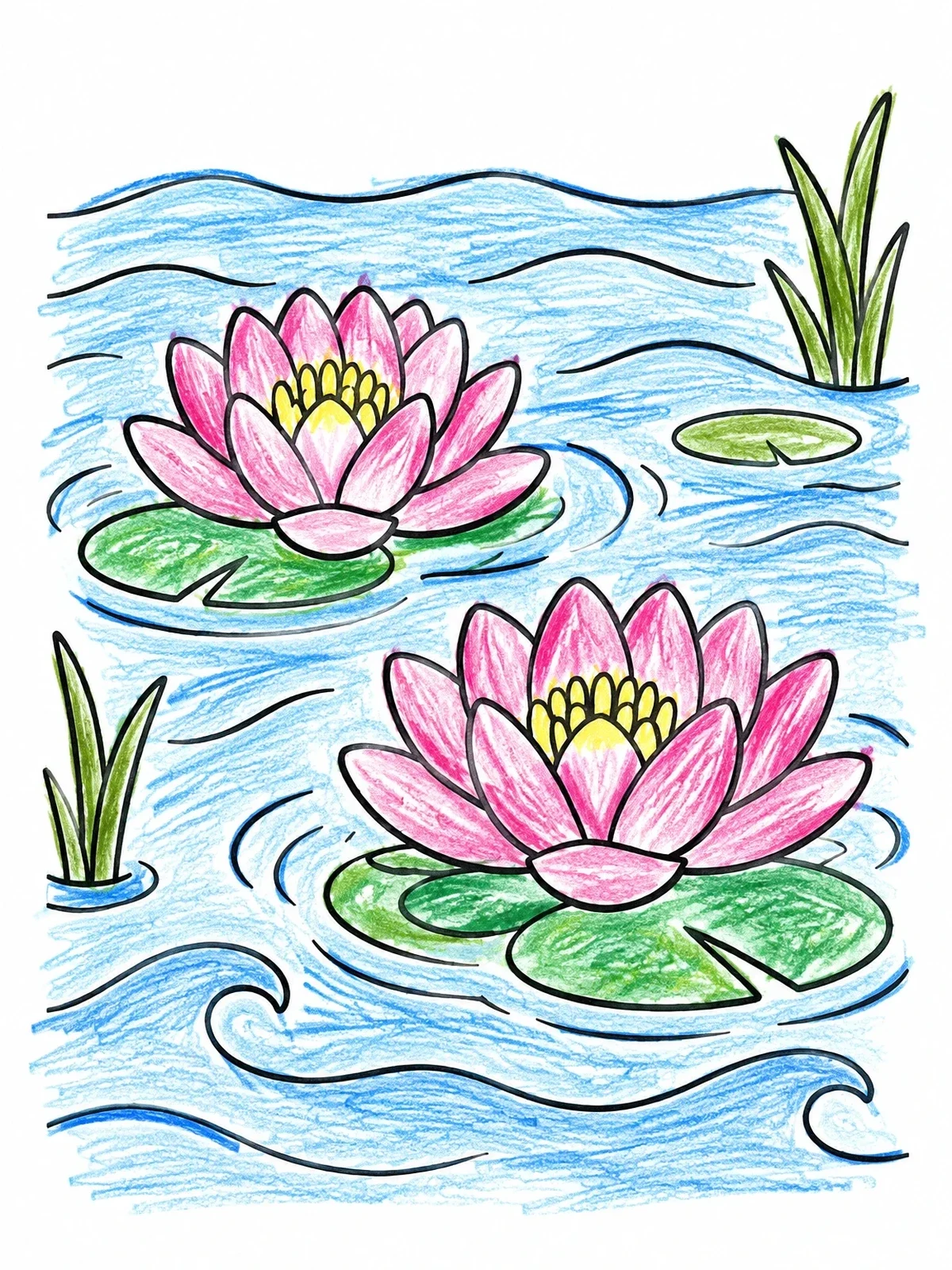 Colored example of the Water Lilies On Gentle Ripples coloring page