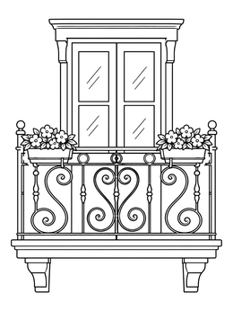 Free printable Art Nouveau Wrought Iron Balcony coloring page