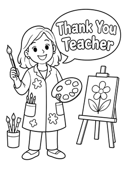 Free printable Art Teacher With Easel And Palette coloring page