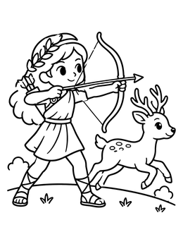 Free printable Cute Artemis With Forest Deer coloring page