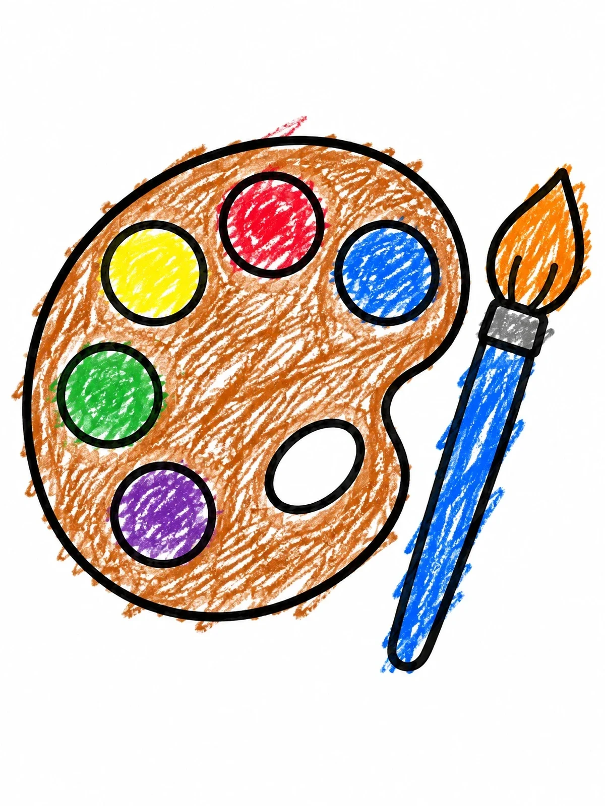 Colored example of the Artist Paint Palette And Brush coloring page