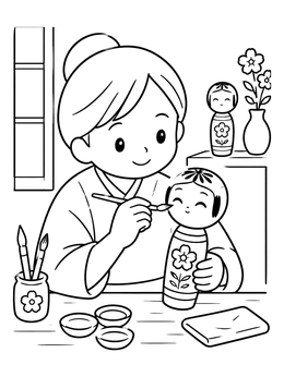 Free printable Artist Painting A Wooden Doll coloring page