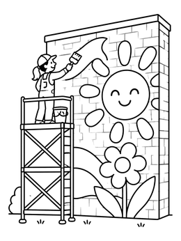 Free printable Artist Painting A Smiling Sun Mural coloring page