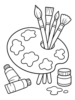 Free printable Artist Palette With Brushes And Paints coloring page