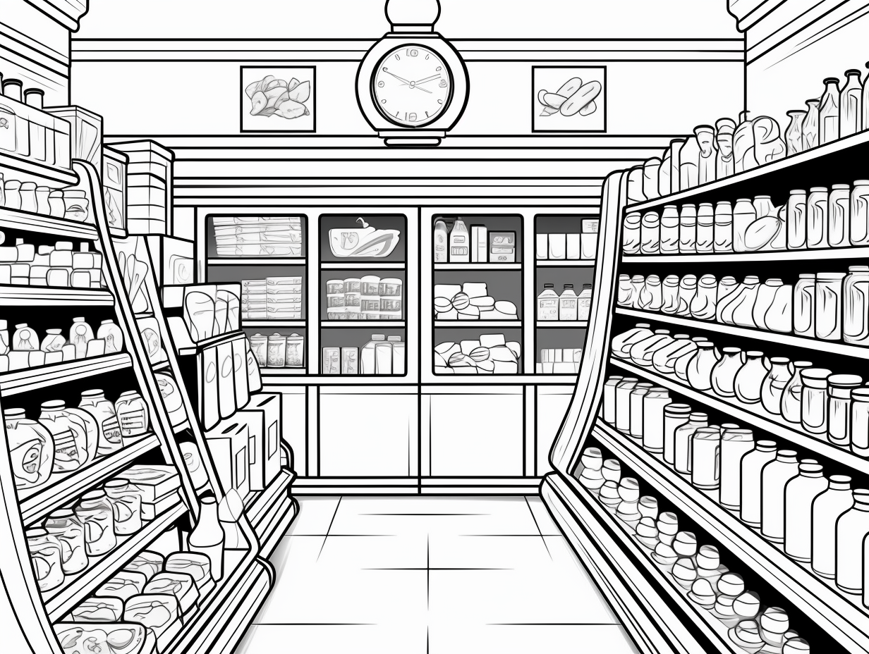 Artistic Grocery Aisles To Color - Coloring Page