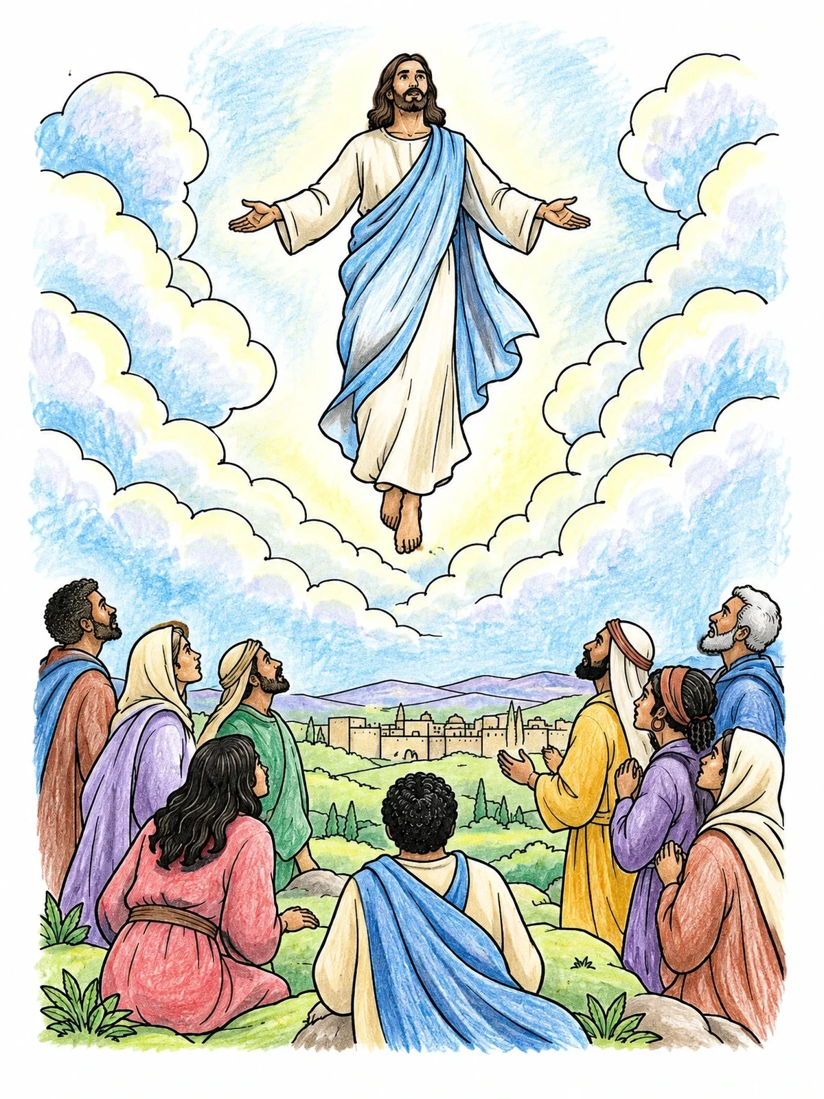 Colored example of the Ascension Of Jesus Into Heaven coloring page