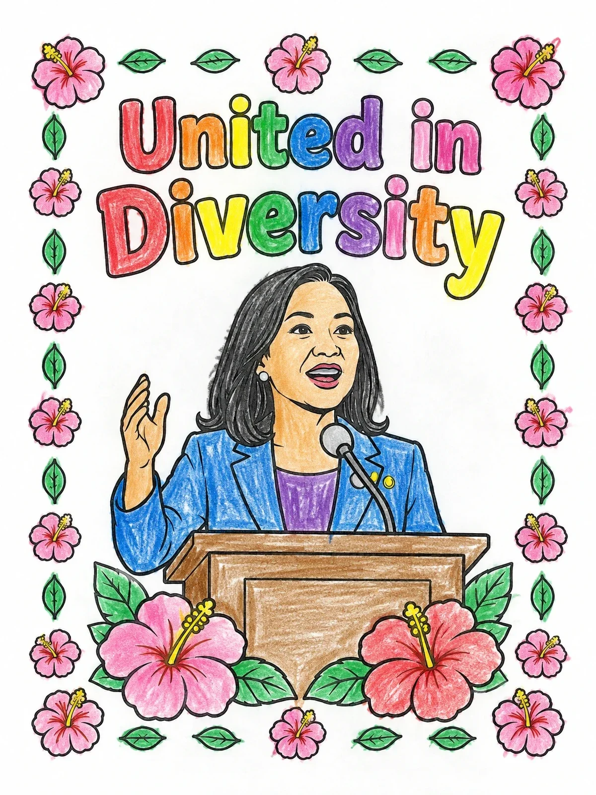 Colored example of the Asian American Congresswoman At Podium coloring page