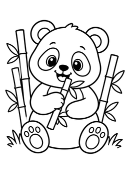 Free printable Cute Panda Nibbling Bamboo Stalk coloring page