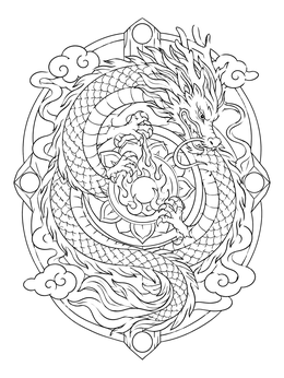 Free printable Asian Dragon Spiraling Around Pearl coloring page