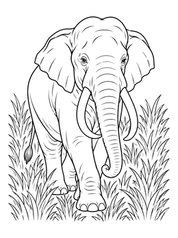 Free printable Asian Elephant In Tall Grass coloring page