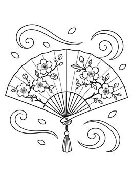 Free printable Decorative Cherry Blossom Paper Fan coloring page