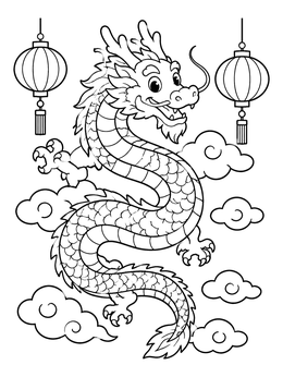 Free printable Friendly Chinese Dragon With Lanterns coloring page