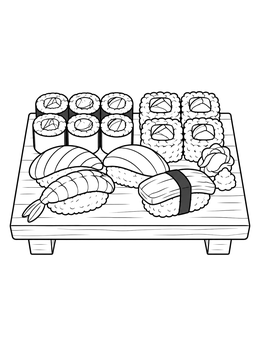 Free printable Japanese Sushi Platter Line Art coloring page