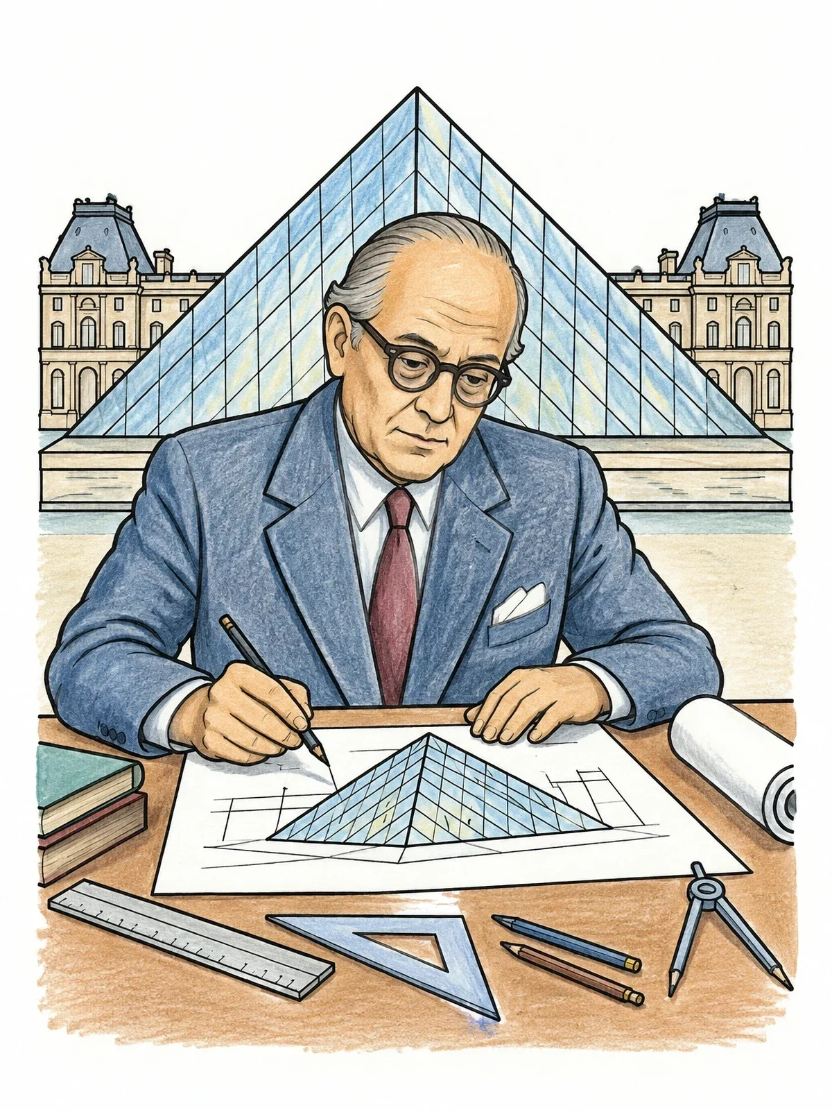 Colored example of the Architect I. M. Pei Sketching coloring page