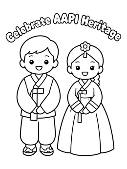 Free printable Children In Traditional Korean Hanbok coloring page