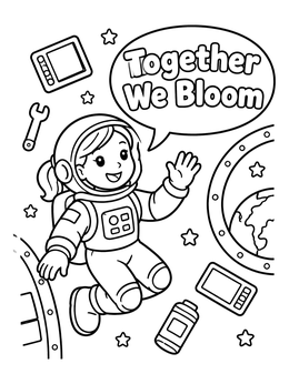 Free printable Cute Girl Astronaut Floating In Space coloring page