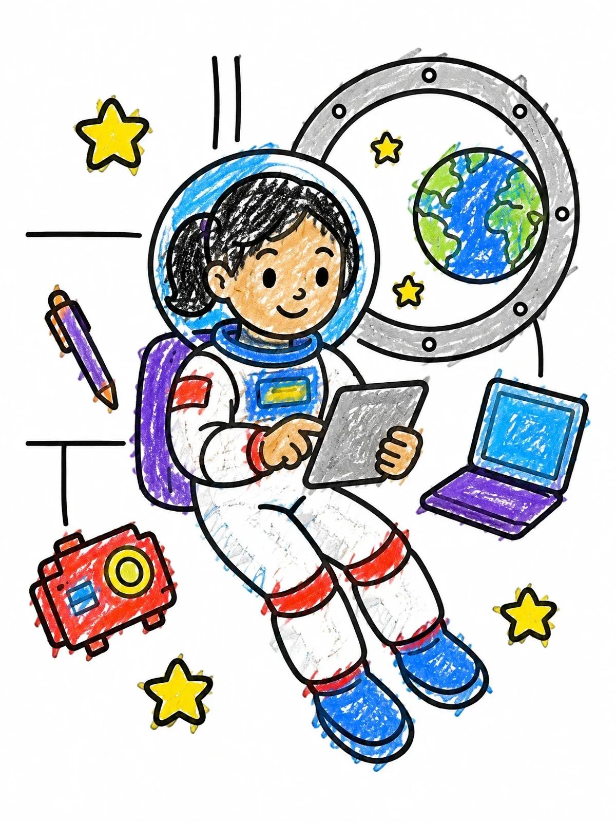 Colored example of the Astronaut Working In Space Station coloring page