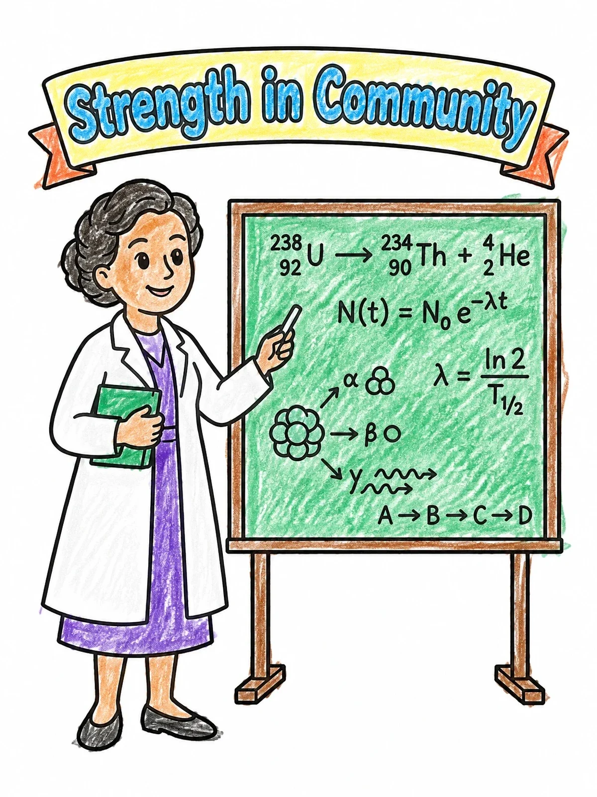 Colored example of the Female Physicist At The Chalkboard coloring page