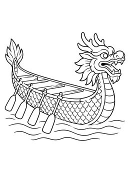 Free printable Traditional Dragon Boat With Oars coloring page