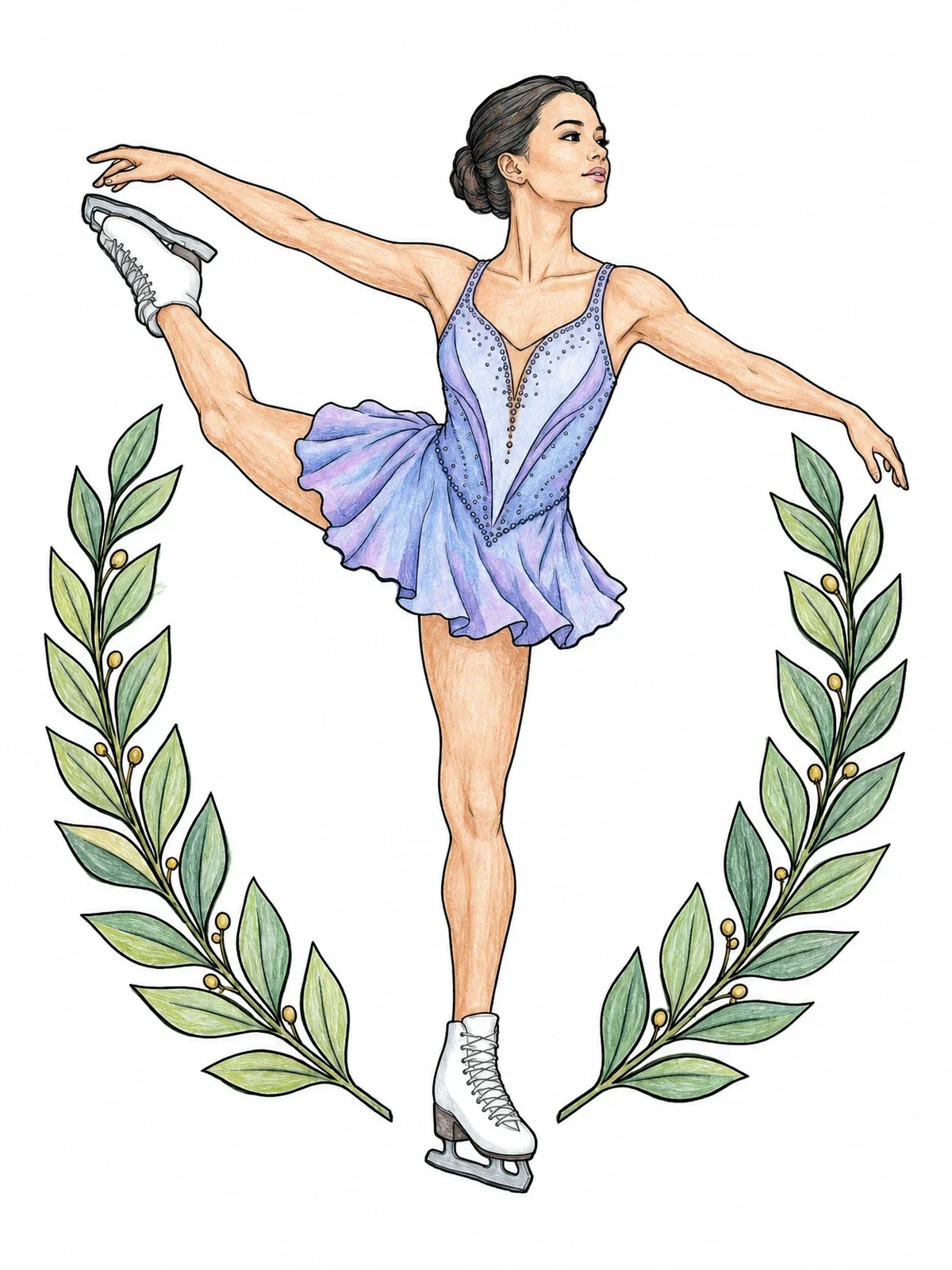 Colored example of the Graceful Champion Figure Skater With Laurels coloring page