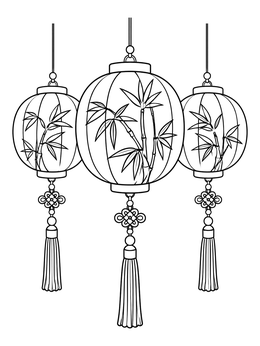 Hanging lanterns with bamboo patterns on an asian pacific american heritage month coloring page.