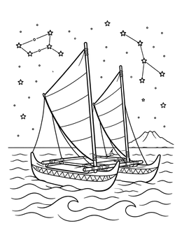 Free printable Polynesian Voyaging Canoe Under Constellations coloring page