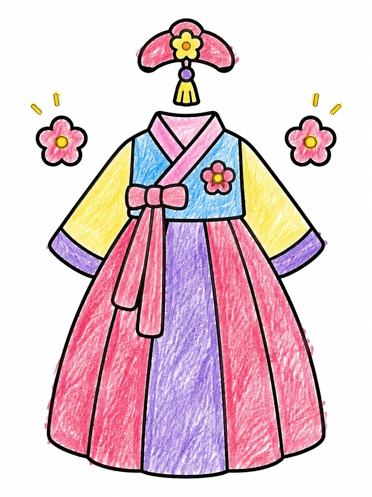 Colored example of the Traditional Korean Hanbok Display coloring page