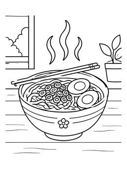 Free printable Steaming Bowl Of Noodle Soup coloring page