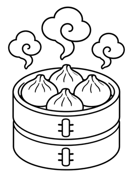 Free printable Steaming Dumplings In Bamboo Steamer coloring page