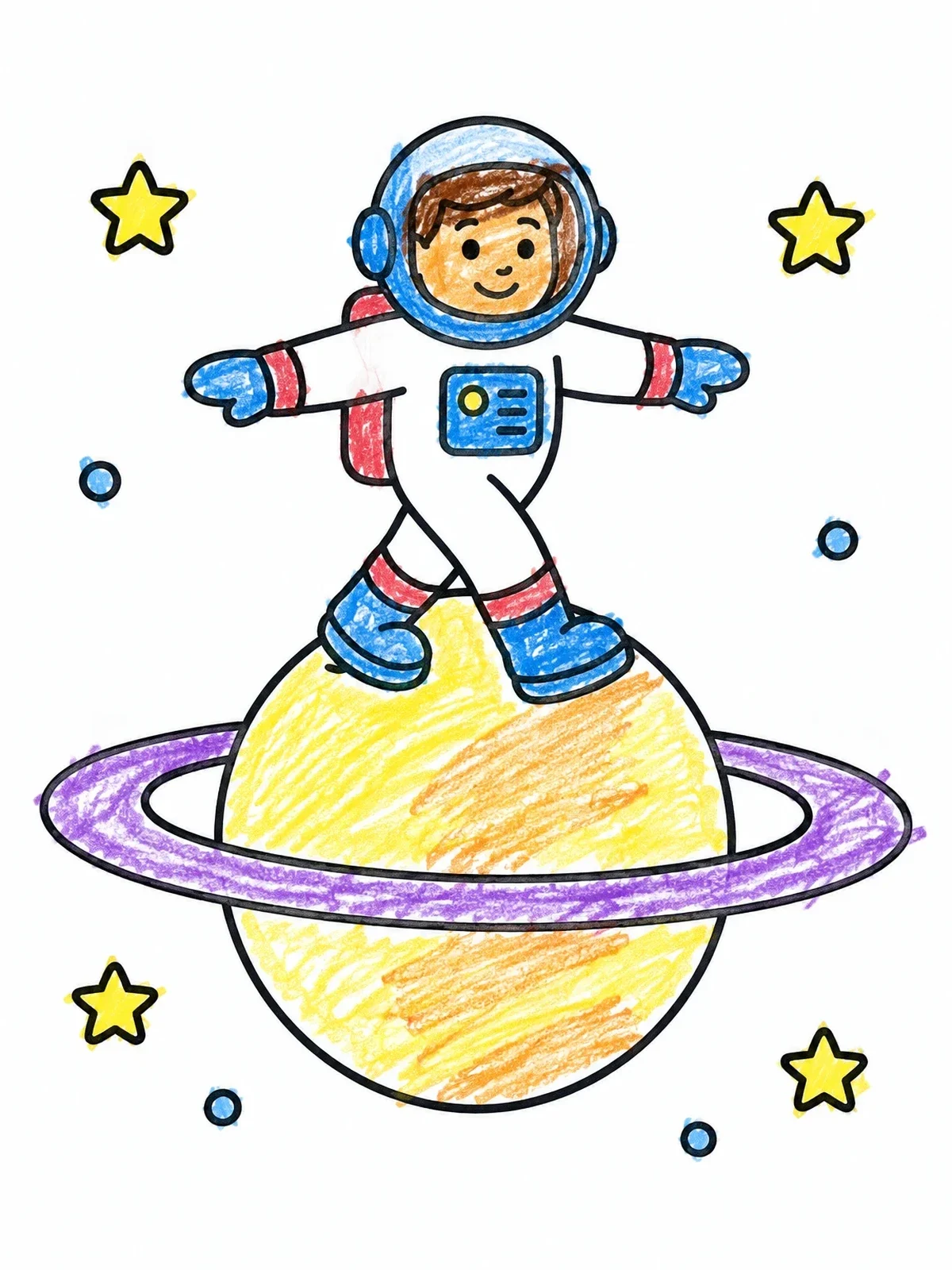Colored example of the Astronaut Balancing On A Ringed Planet coloring page