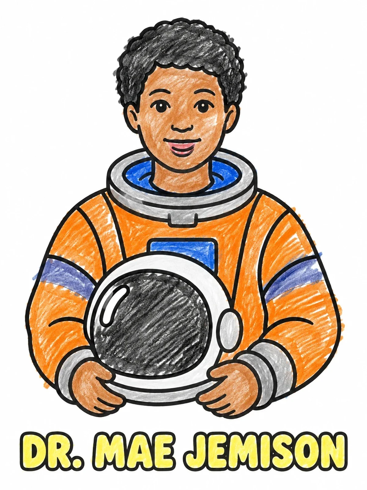 Colored example of the Astronaut Dr. Mae Jemison Portrait coloring page