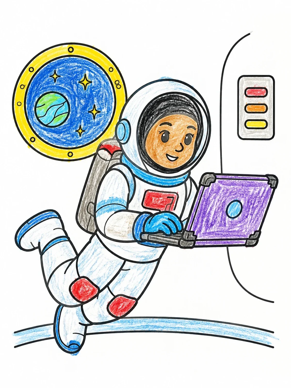 Colored example of the Astronaut Floating With A Laptop coloring page