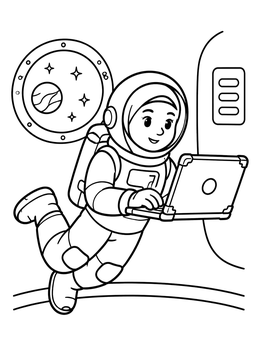 Free printable Astronaut Floating With A Laptop coloring page
