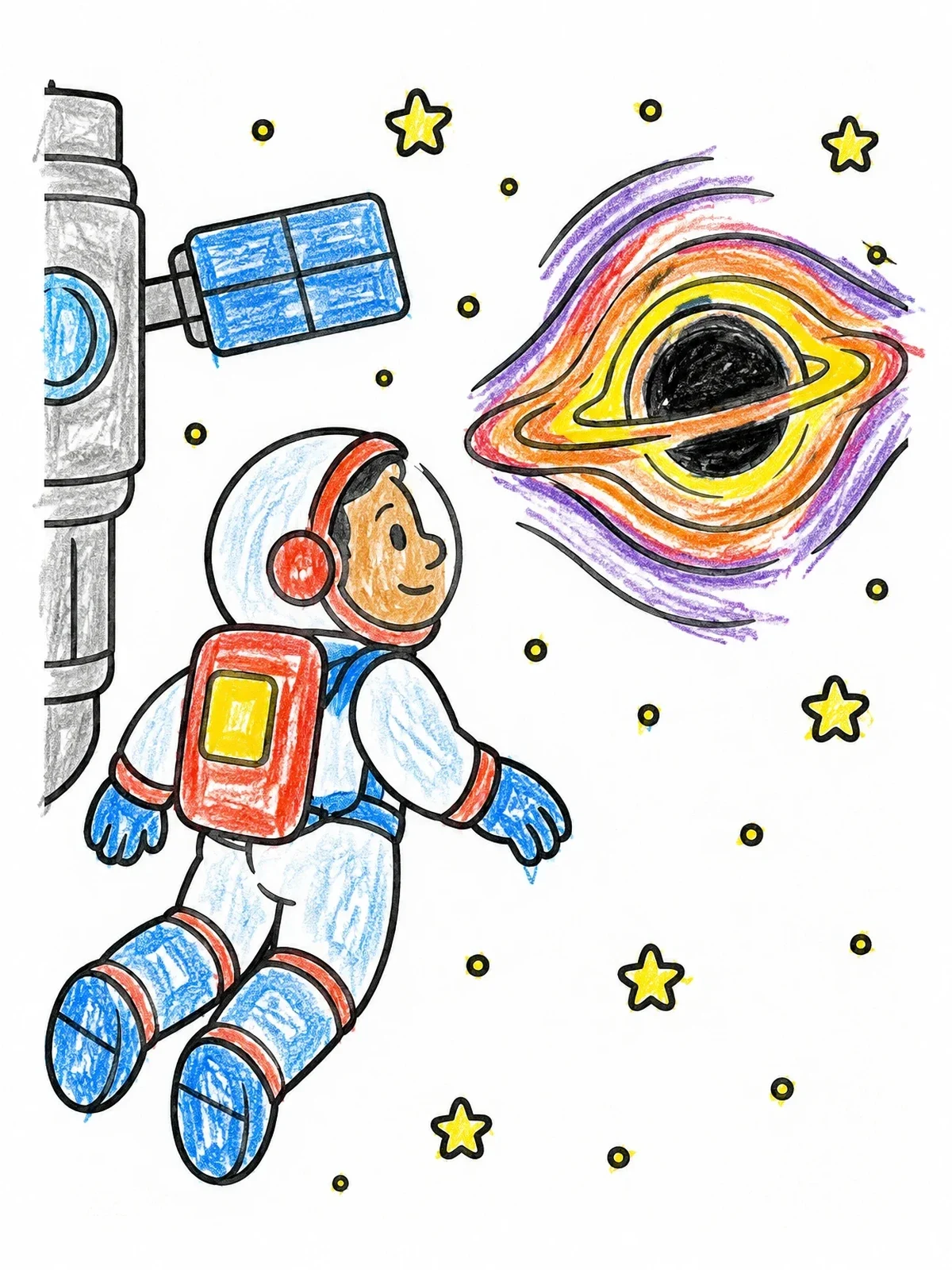 Colored example of the Astronaut Floating Near Black Hole coloring page