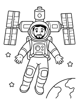 Free printable Astronaut Floating Near Space Station coloring page