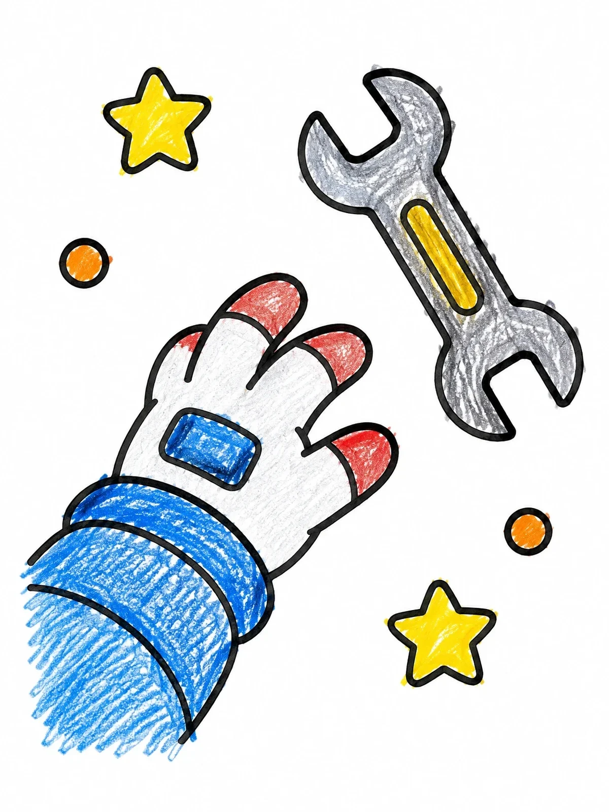 Colored example of the Astronaut Glove Reaching For Wrench coloring page