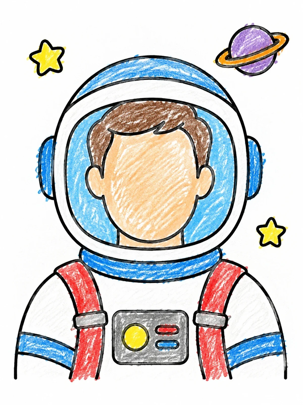 Colored example of the Astronaut Helmet Blank Face Template coloring page