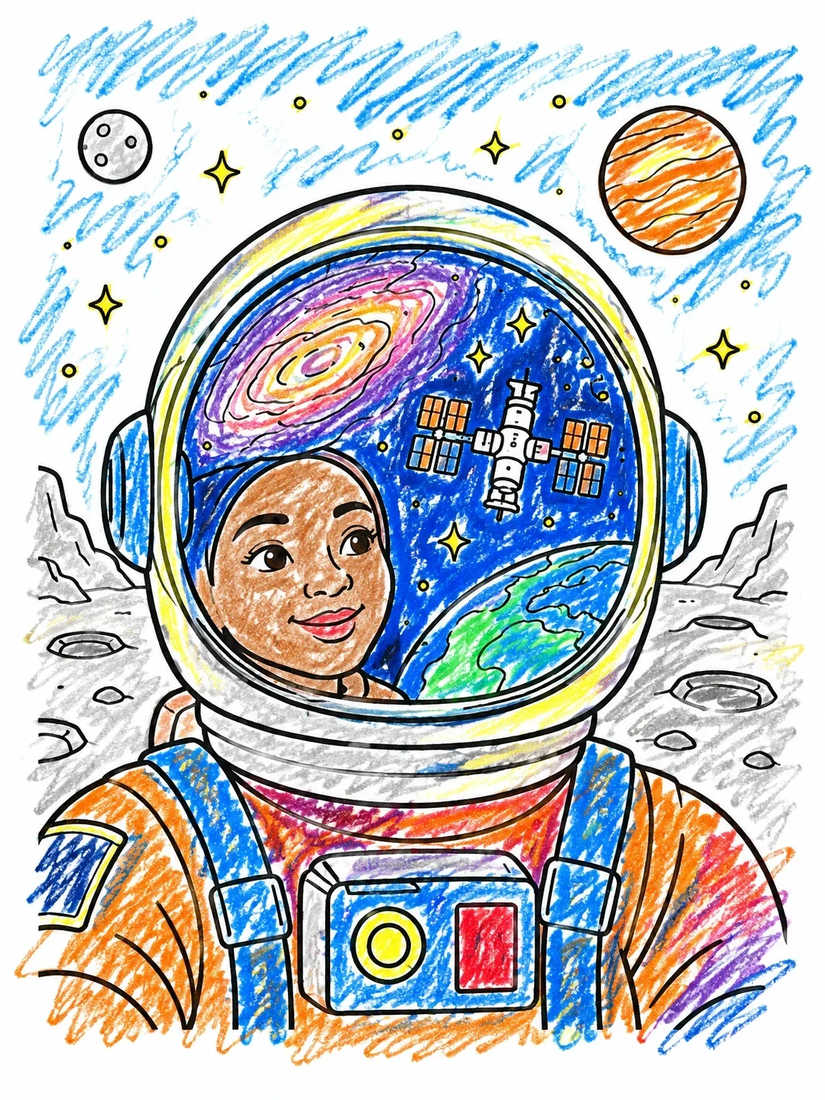 Colored example of the Astronaut With Space Reflection In Visor coloring page