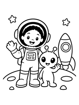 Free printable Astronaut Kid And Cute Alien coloring page