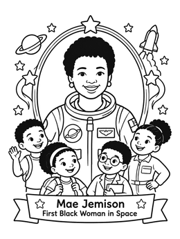 Free printable Astronaut Mae Jemison With Inspiring Kids coloring page