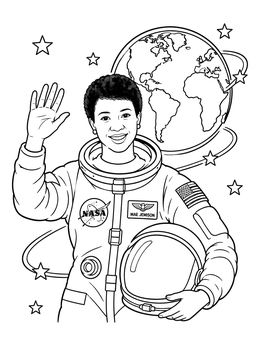 Free printable Astronaut Mae Jemison In Space coloring page