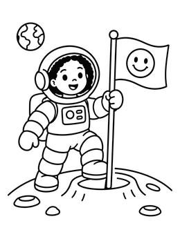 Free printable Astronaut Planting Smiley Flag On Moon coloring page