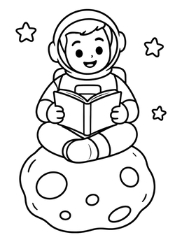 Free printable Young Astronaut Reading On An Asteroid coloring page
